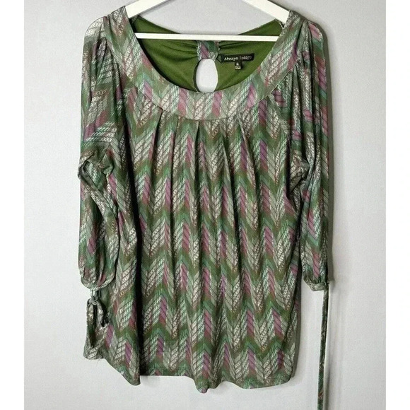 Blouse Always Indigo Blouse Pink Green Multicolor Blouse Size XL Spring Shirt - Picture 1 of 6